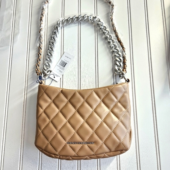 NWT!!! French Connection Tan Quilted Shoulder/Crossbody Bag - Picture 1 of 5